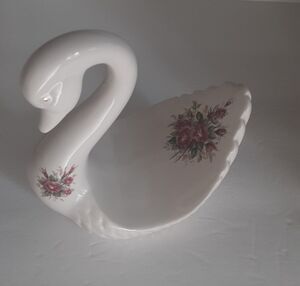 Vintage Athena Porcelain Swan Rose Spray Figurine U.S.A.